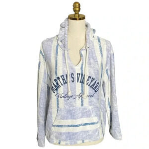 OCEAN DRIVE | Cotton Blend Knit Martha’s Vineyard Striped Hoodie Size M